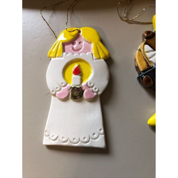 Christmas Tree Ceramic Ornaments Vintage Handpainted Angel Bear Nutcracker Decor - Picture 2 of 12